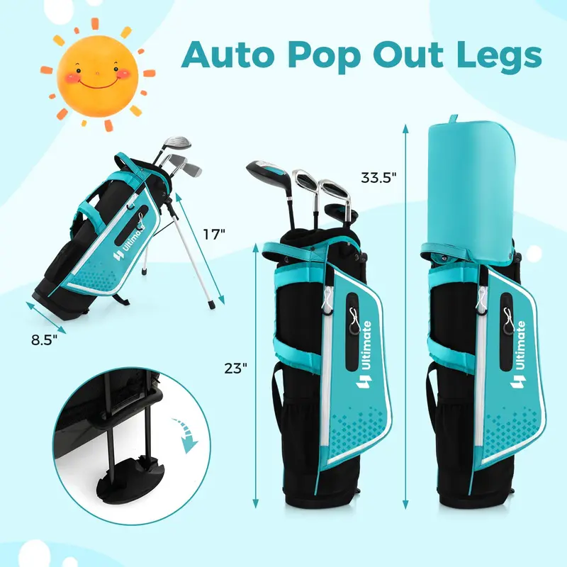 Junior Right-Handed Golf Set for Children – Includes Stand Bag and Waterproof Rain Hood