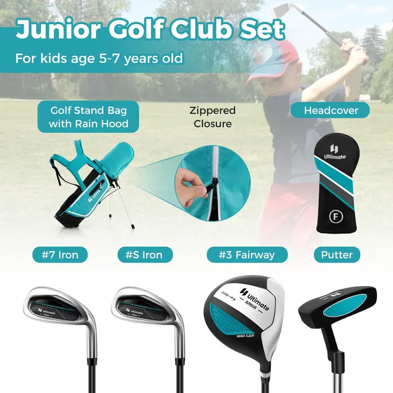 Junior Right-Handed Golf Set for Children – Includes Stand Bag and Waterproof Rain Hood