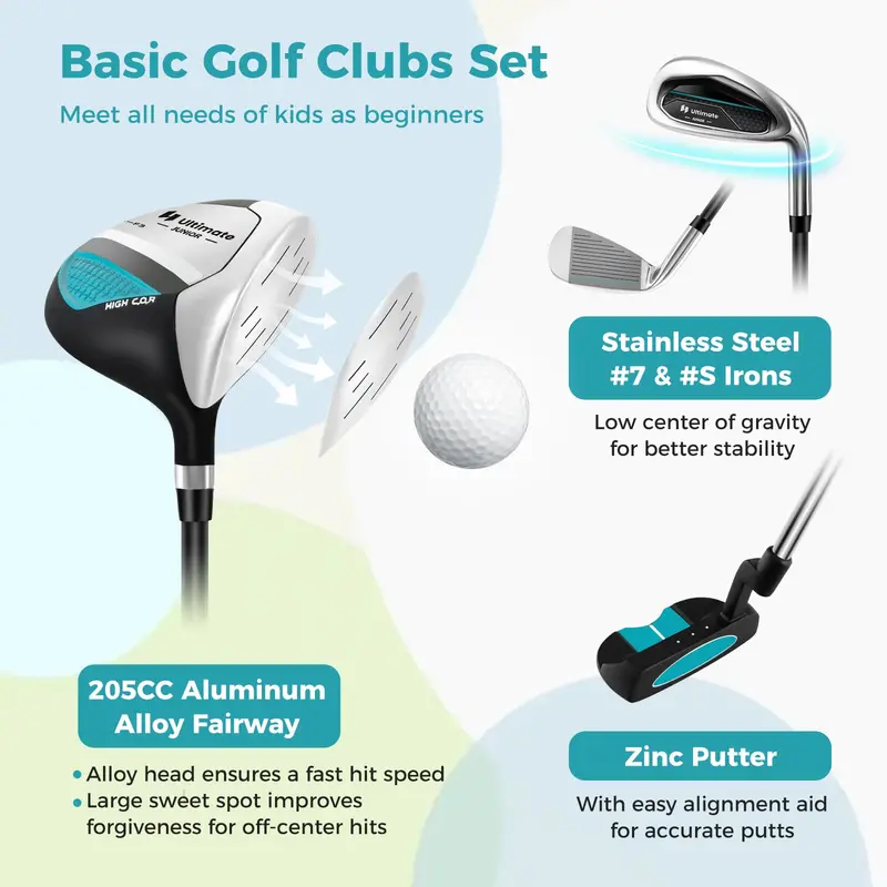 Junior Right-Handed Golf Set for Children – Includes Stand Bag and Waterproof Rain Hood