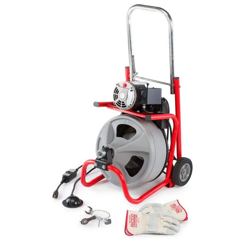 K-400 Electric Drain Auger – 120V Drum-Type Machine with 75-Foot 3/8" Cable, C-32IW Cutter, and Full Accessory Kit