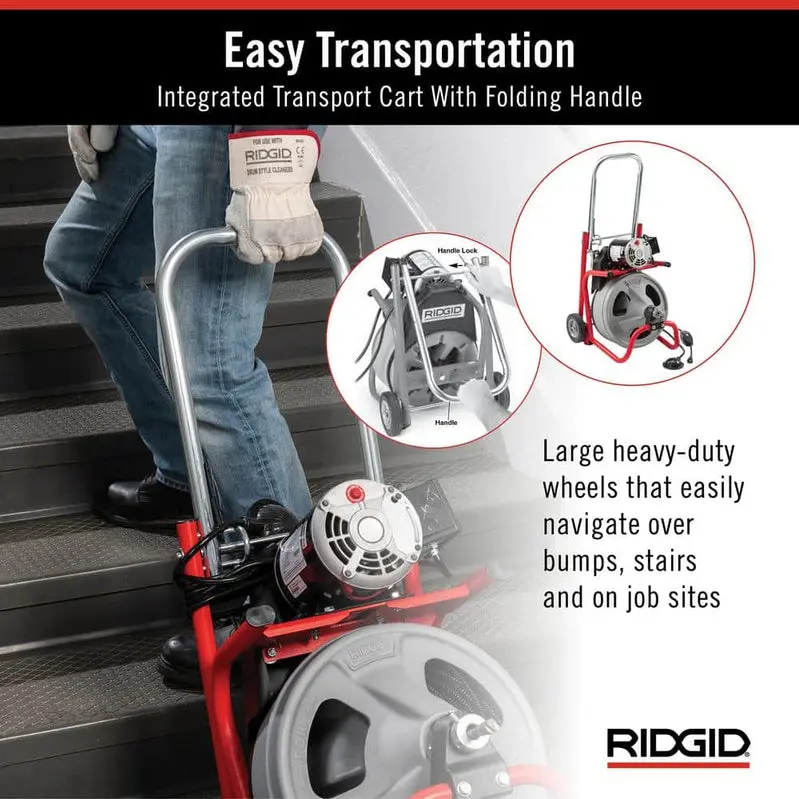 K-400 Electric Drain Auger – 120V Drum-Type Machine with 75-Foot 3/8" Cable, C-32IW Cutter, and Full Accessory Kit