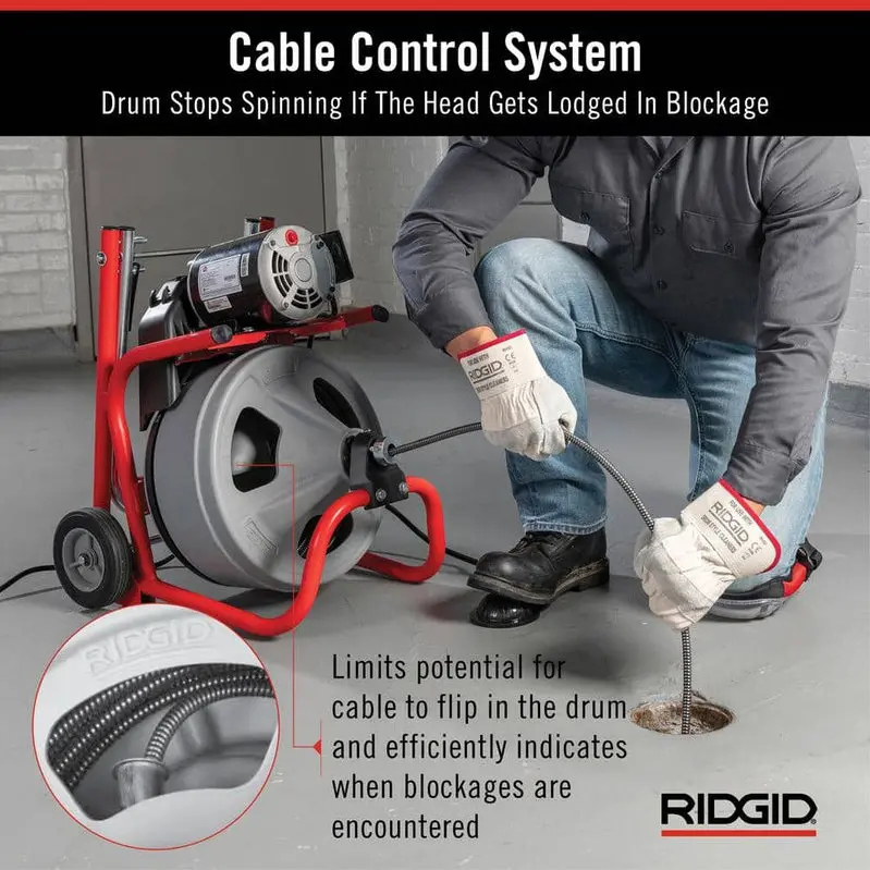 K-400 Electric Drain Auger – 120V Drum-Type Machine with 75-Foot 3/8" Cable, C-32IW Cutter, and Full Accessory Kit