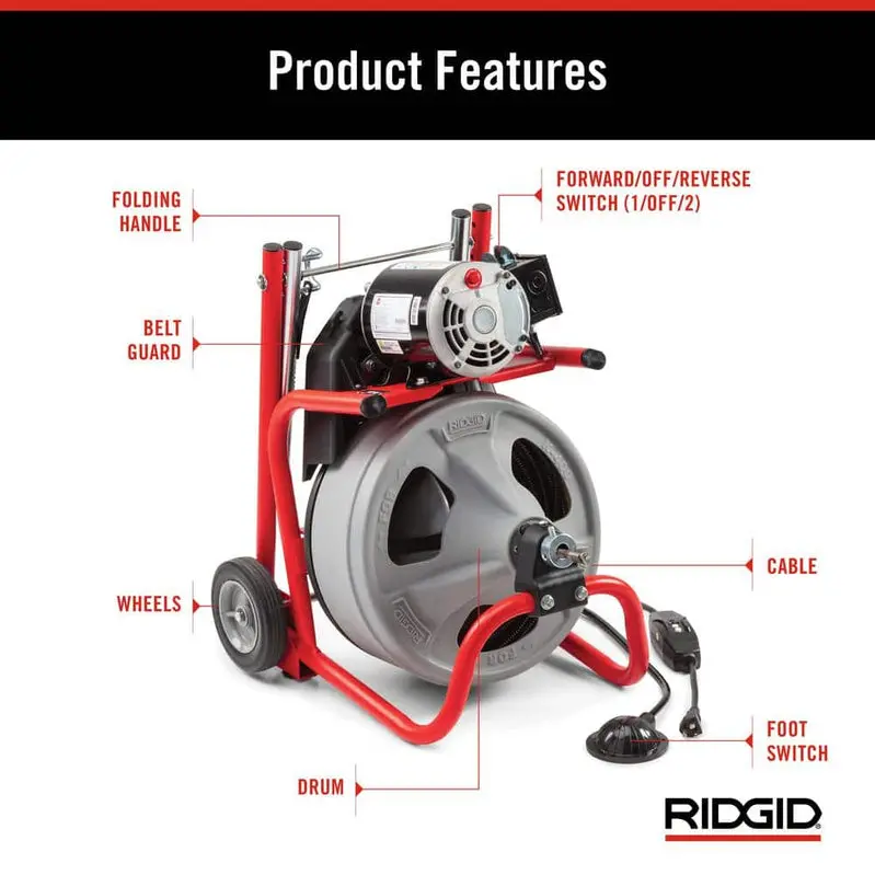 K-400 Electric Drain Auger – 120V Drum-Type Machine with 75-Foot 3/8" Cable, C-32IW Cutter, and Full Accessory Kit