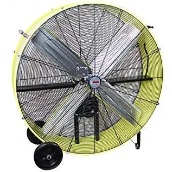 K Tool International 42-Inch Belt-Drive Drum Fan – Industrial Garage Fan with Dual-Speed Control, Safety Shutoff, and Mobility Wheels