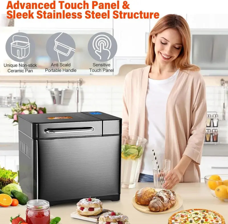 KBS 17-in-1 Stainless Steel Bread Maker – Dual Heating Elements and Programmable Baking Modes