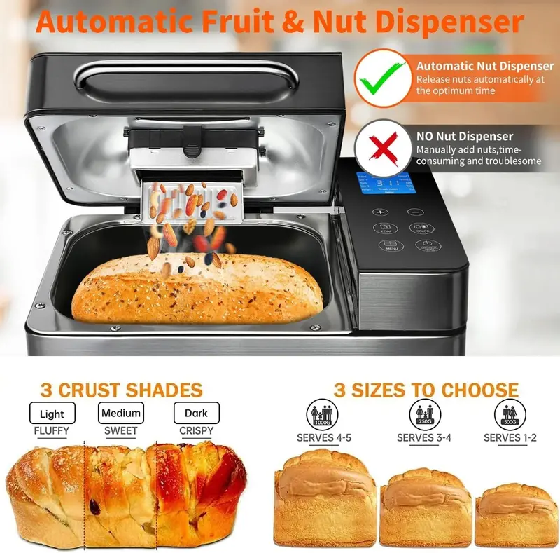 KBS 17-in-1 Stainless Steel Bread Maker – Dual Heating Elements and Programmable Baking Modes