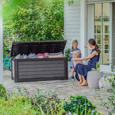 Keter 165-Gallon Weatherproof Resin Deck Box – Lockable, UV-Stabilized Storage Solution