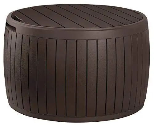 Keter Circa 37-Gallon Round Patio Storage Box – Weatherproof Brown Deck Table for Outdoor Essentials