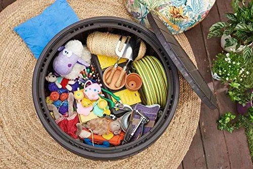 Keter Circa 37-Gallon Round Patio Storage Box – Weatherproof Brown Deck Table for Outdoor Essentials