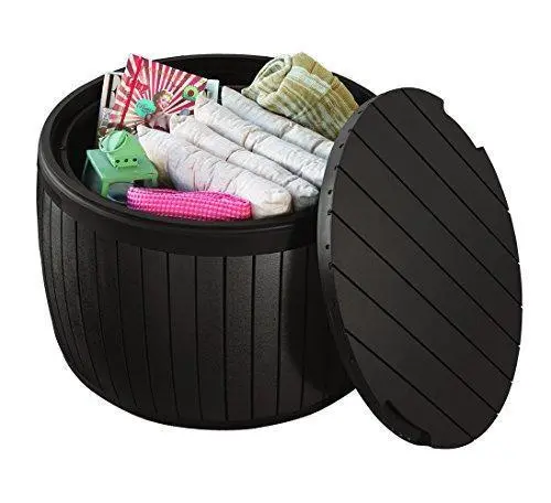 Keter Circa 37-Gallon Round Patio Storage Box – Weatherproof Brown Deck Table for Outdoor Essentials