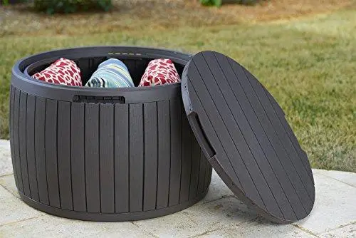 Keter Circa 37-Gallon Round Patio Storage Box – Weatherproof Brown Deck Table for Outdoor Essentials