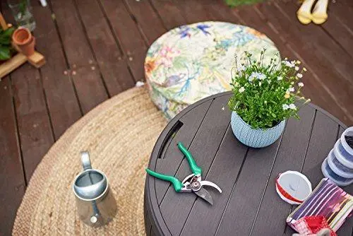 Keter Circa 37-Gallon Round Patio Storage Box – Weatherproof Brown Deck Table for Outdoor Essentials