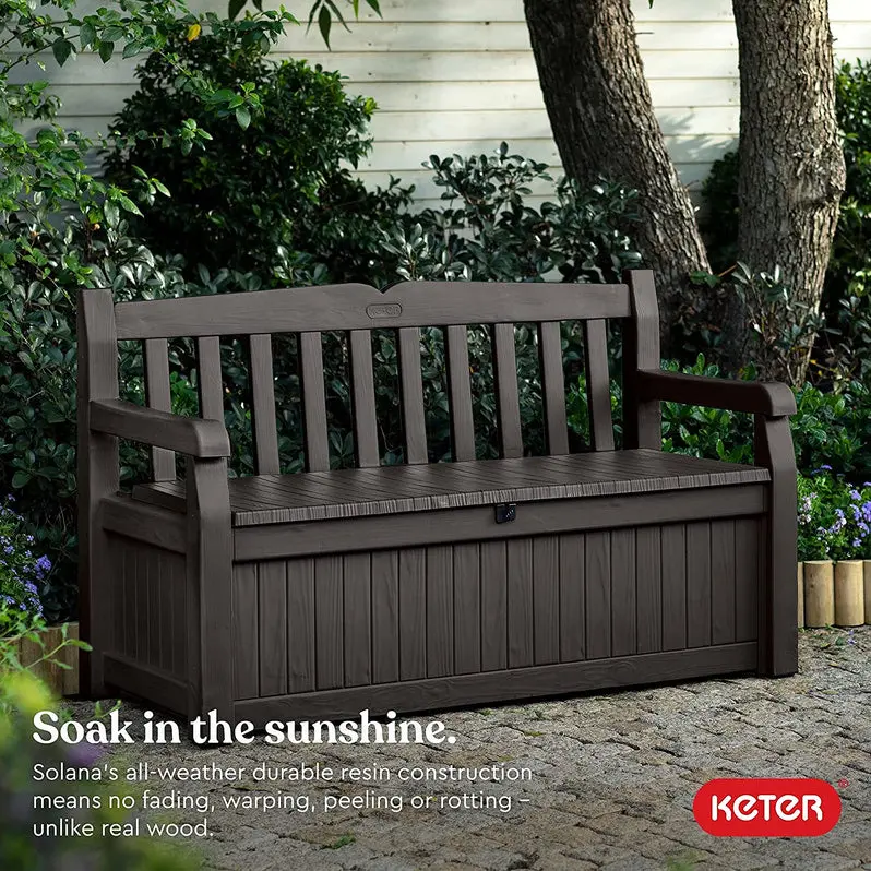 Keter Solana 70-Gallon Weatherproof Outdoor Storage Bench for Patio, Garden, and Pool Equipment