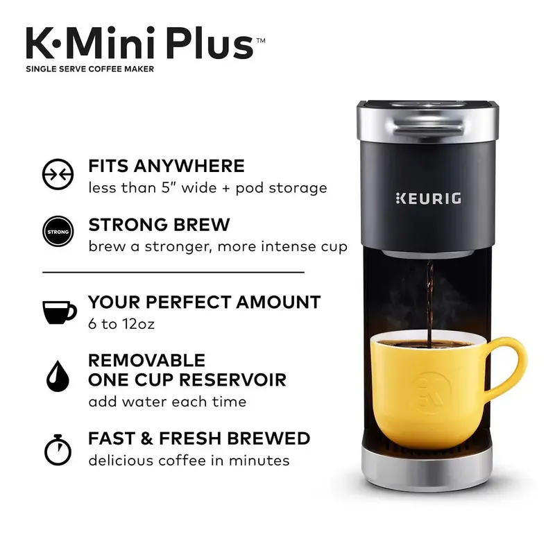 Keurig K-Mini Plus Single-Serve Coffee Brewer — Compact Design with Customizable Strength Control