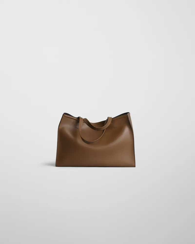 Khaki Leather Large Slouch Cabas Tote