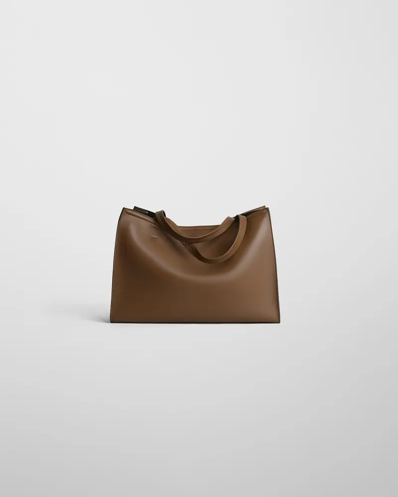 Khaki Leather Large Slouch Cabas Tote