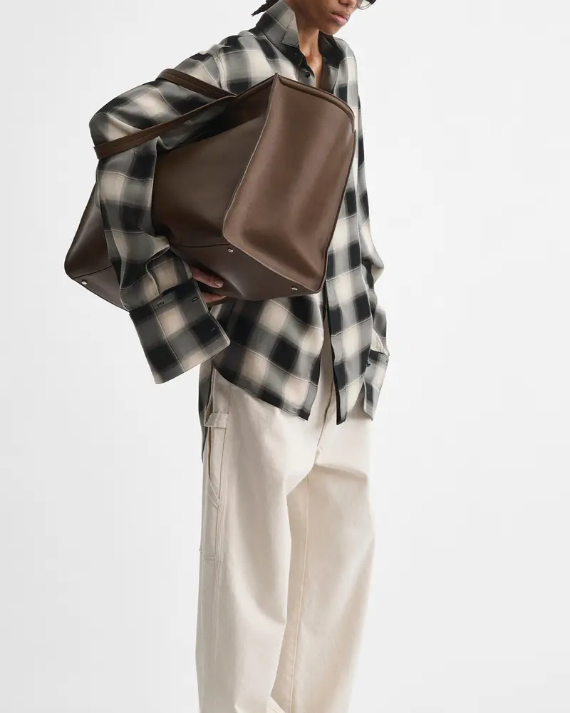 Khaki Leather Large Slouch Cabas Tote