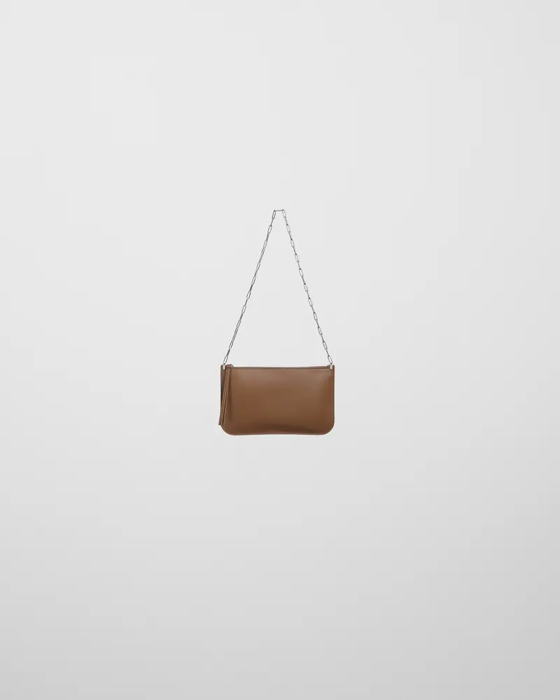 Khaki Leather Slip Pouch Bag
