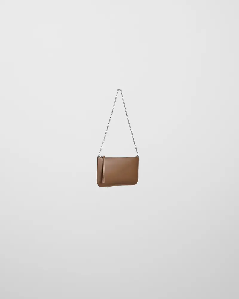 Khaki Leather Slip Pouch Bag