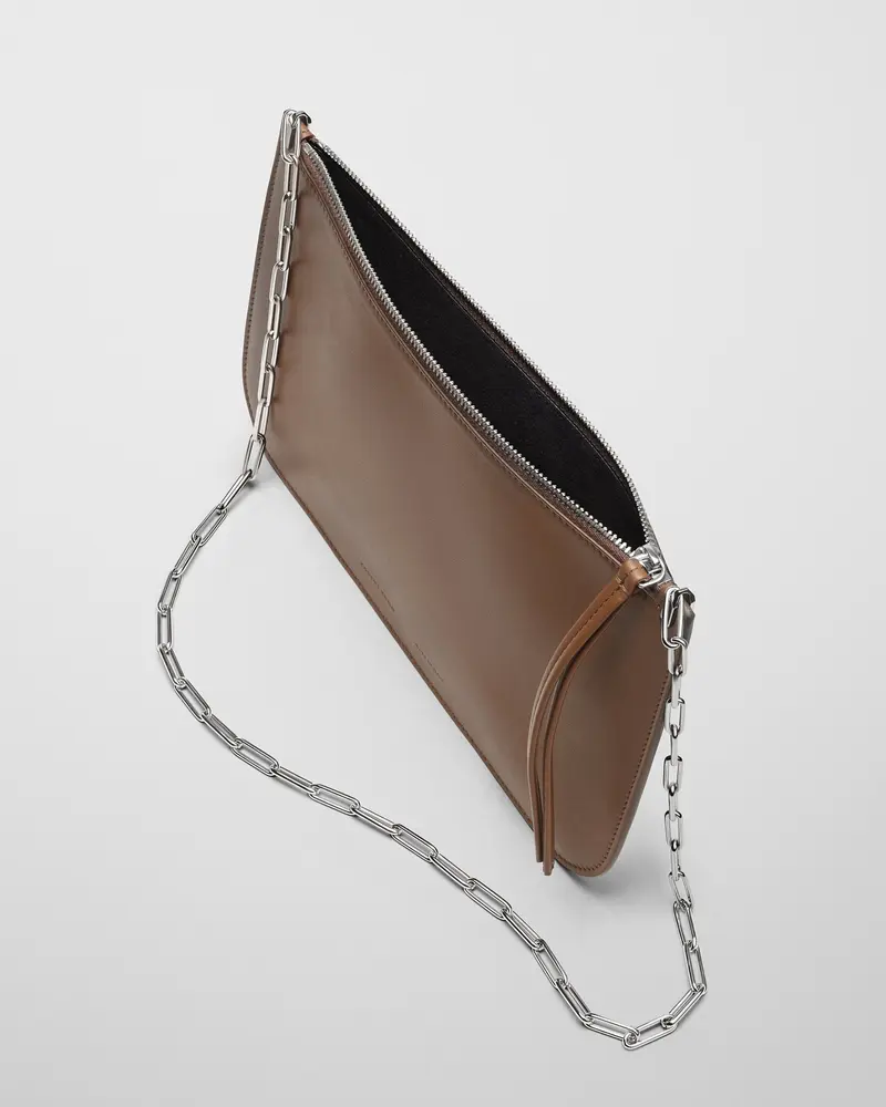 Khaki Leather Slip Pouch Bag