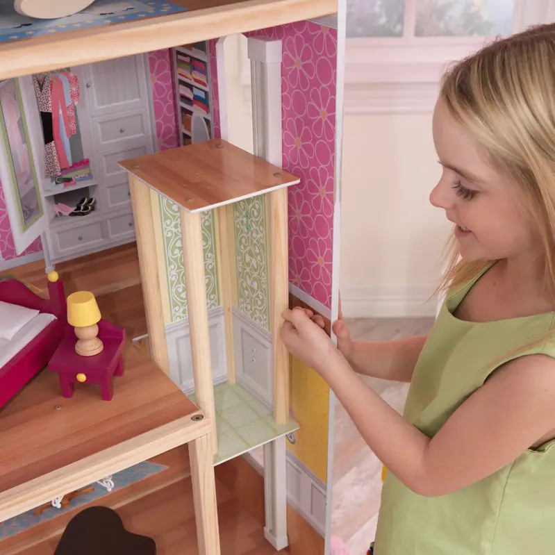 KidKraft Majestic Mansion Wooden Dollhouse – Three-Level Playset Featuring 34 Decorative Accessories