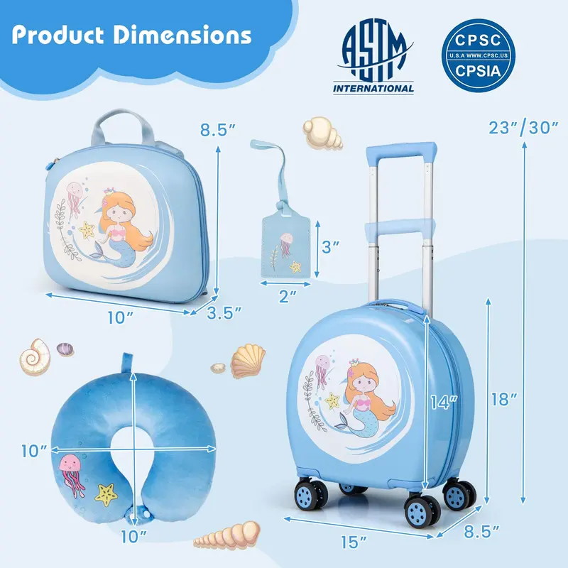 Kids' 4-Piece Travel Set: Hardside Spinner Carry-On + Matching Backpack