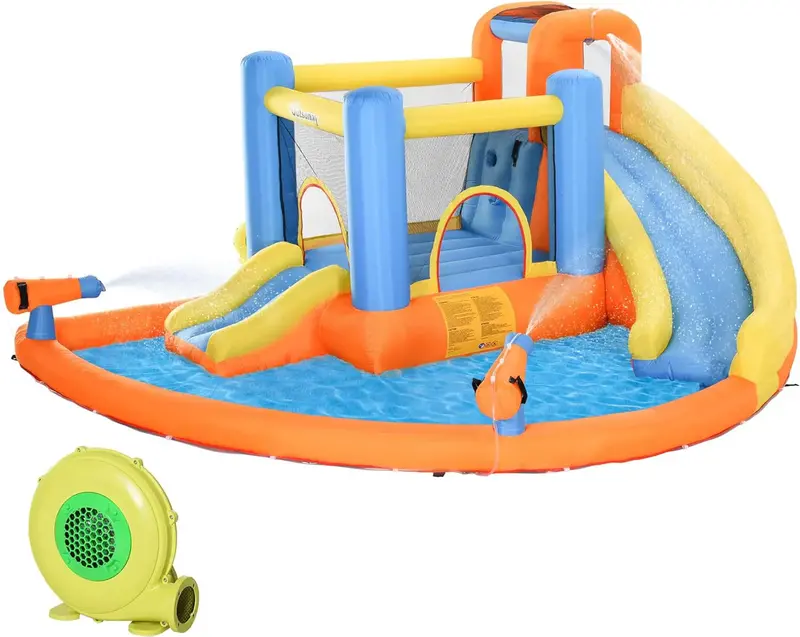 Kids’ 5-in-1 Inflatable Water Play Center – Slide, Bouncer, Climber, Pool, and Twin Water Blasters