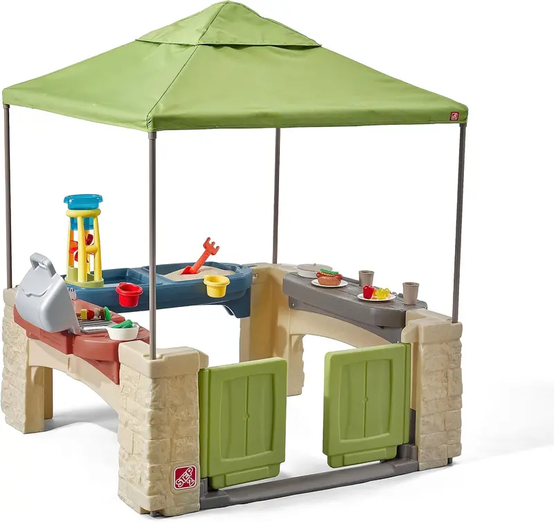 Kids’ Canopy Patio Playset – Dual-Use Indoor/Outdoor Kitchen-Themed Activity Center