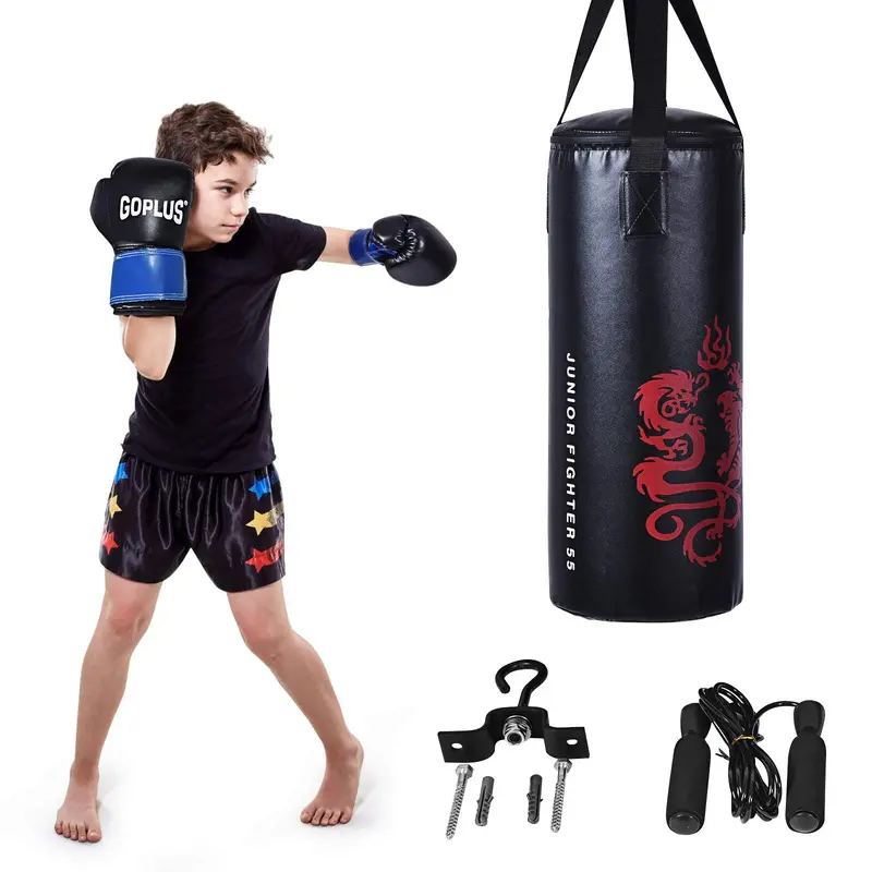 Kids’ Kickboxing Training Set – Includes Pre-Filled Punching Bag and Matching Protective Gloves