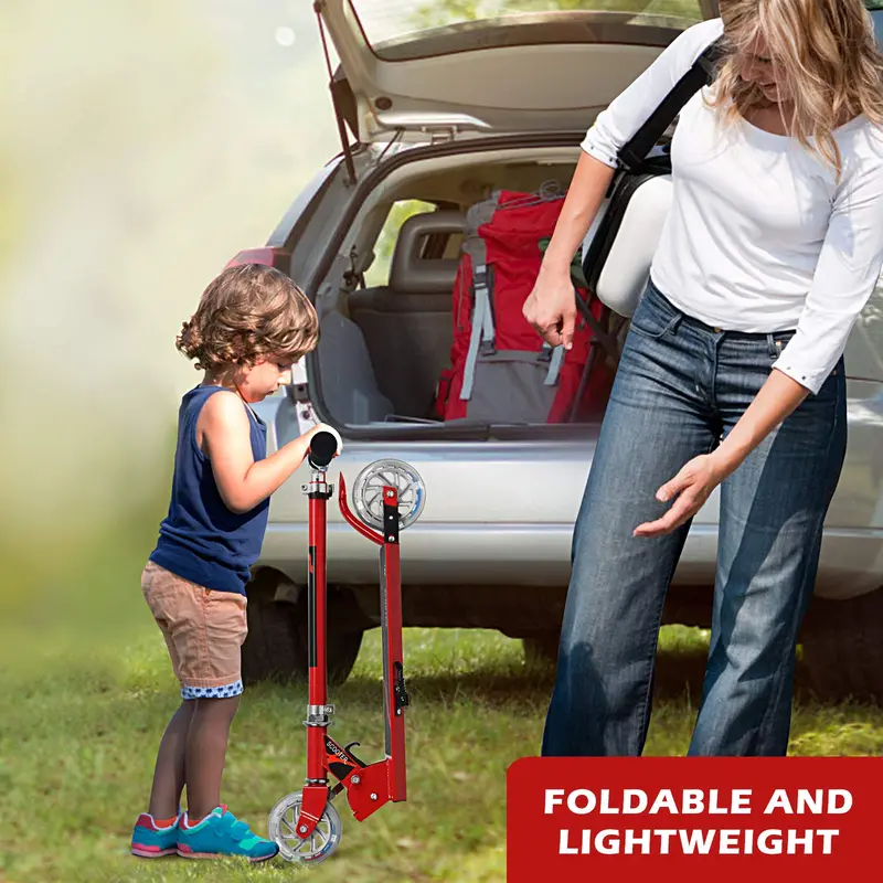 Kids' Lightweight Folding Kick Scooter with Illuminated LED Wheels and Durable Aluminum Frame