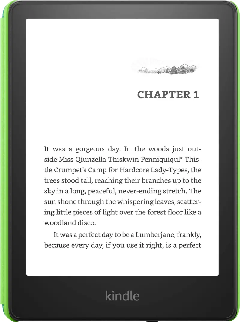 Kindle Paperwhite Kids Edition — 6.8" E-Reader with Bumper Case, 16GB Storage, Emerald Forest Color (2022–2023 Model)