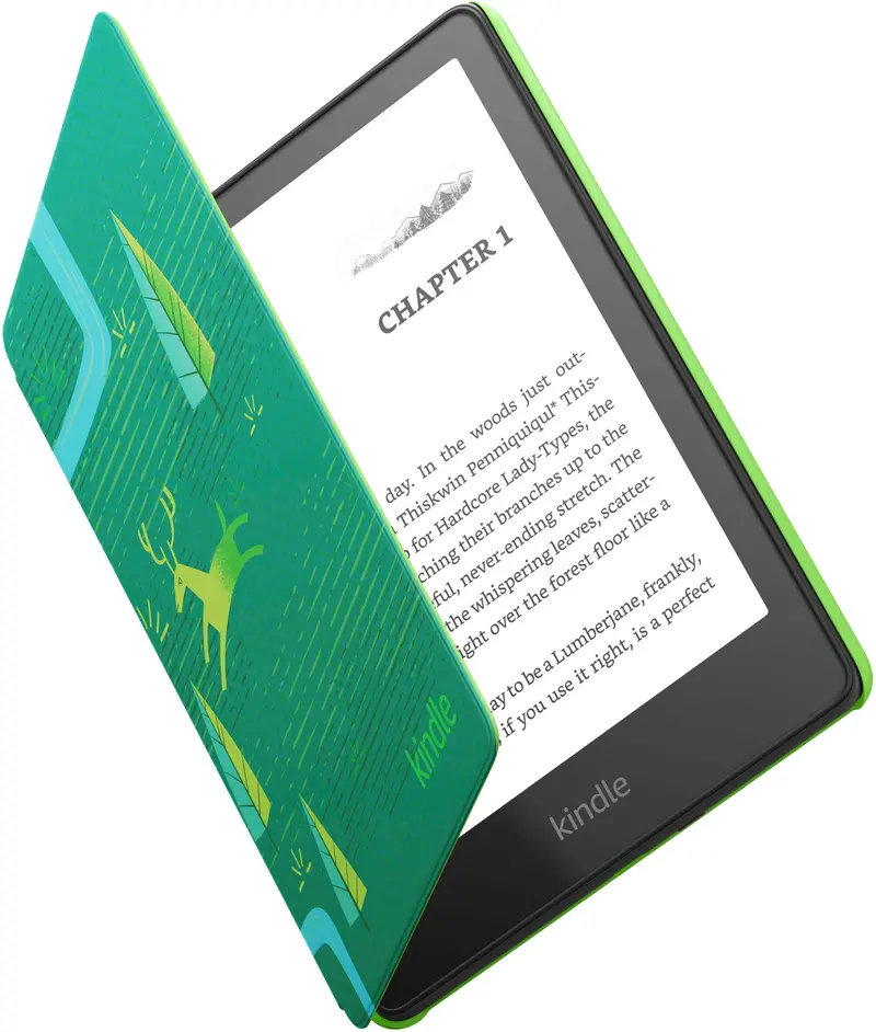 Kindle Paperwhite Kids Edition — 6.8" E-Reader with Bumper Case, 16GB Storage, Emerald Forest Color (2022–2023 Model)