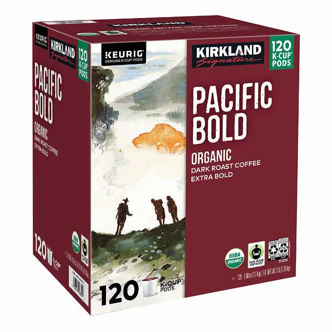 Kirkland Signature Organic Pacific Bold Dark Roast K-Cup Pods – 120-Count, USDA Certified Organic, Keurig-Compatible