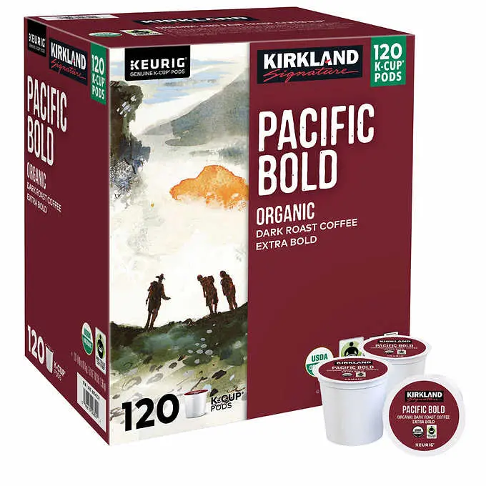 Kirkland Signature Organic Pacific Bold Dark Roast K-Cup Pods – 120-Count, USDA Certified Organic, Keurig-Compatible