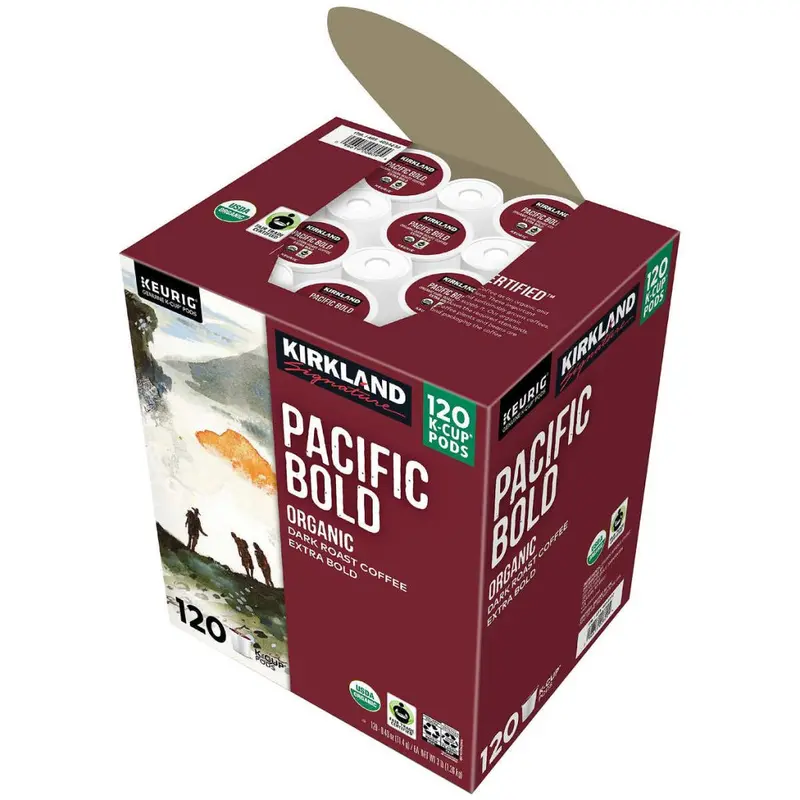 Kirkland Signature Organic Pacific Bold Dark Roast K-Cup Pods – 120-Count, USDA Certified Organic, Keurig-Compatible