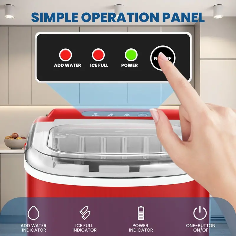 KISSAIR Countertop Portable Ice Maker — Produces Up to 26 Pounds of Ice Per Day, Self-Cleaning Function, Rapid Cycle Time, Space-Saving Design