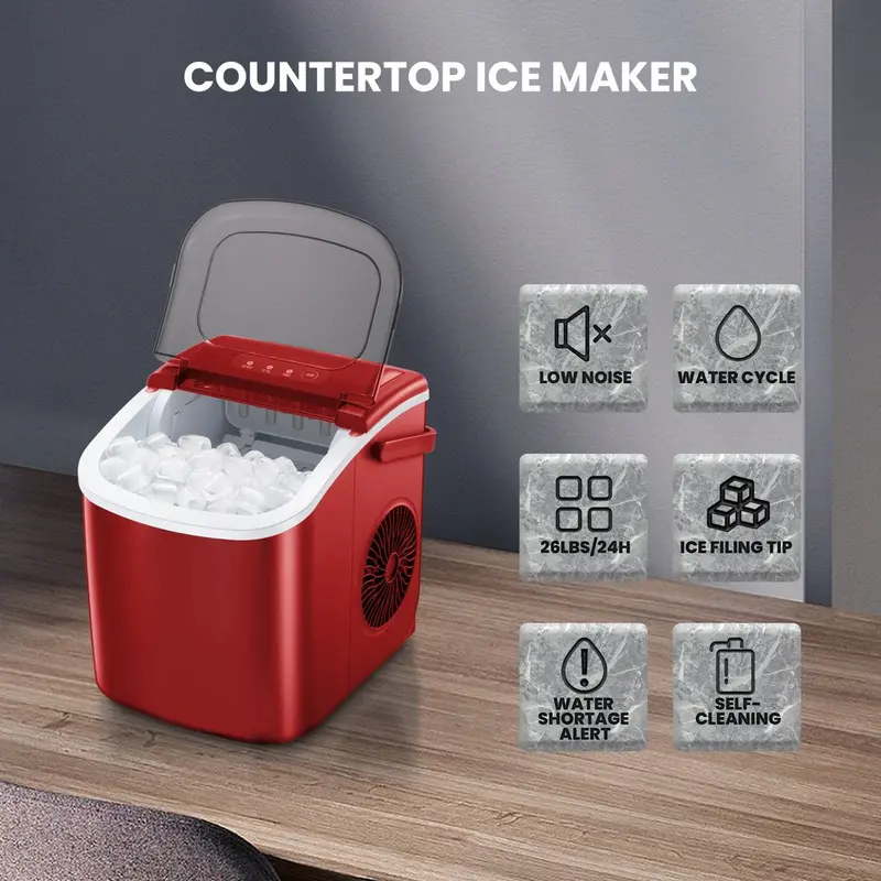 KISSAIR Countertop Portable Ice Maker — Produces Up to 26 Pounds of Ice Per Day, Self-Cleaning Function, Rapid Cycle Time, Space-Saving Design