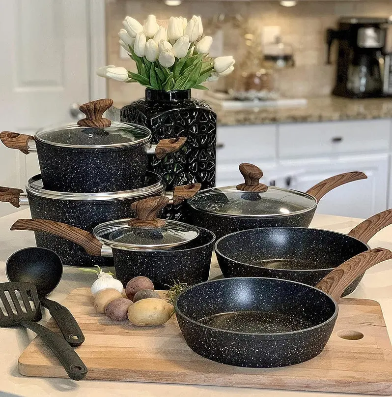 Kitchen Academy 12-Piece Eco-Friendly Granite Nonstick Cookware Set for Induction Stoves