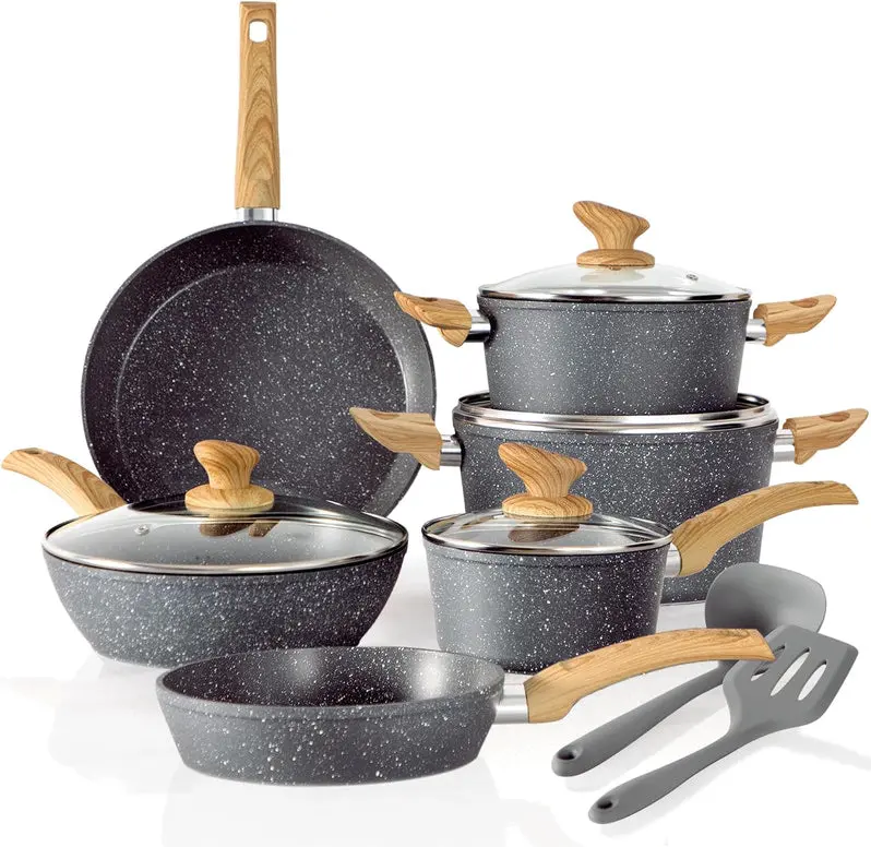 Kitchen Academy 12-Piece Eco-Friendly Granite Nonstick Cookware Set for Induction Stoves