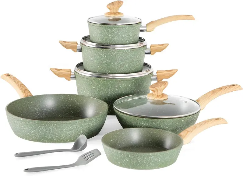 Kitchen Academy 12-Piece Eco-Friendly Granite Nonstick Cookware Set for Induction Stoves