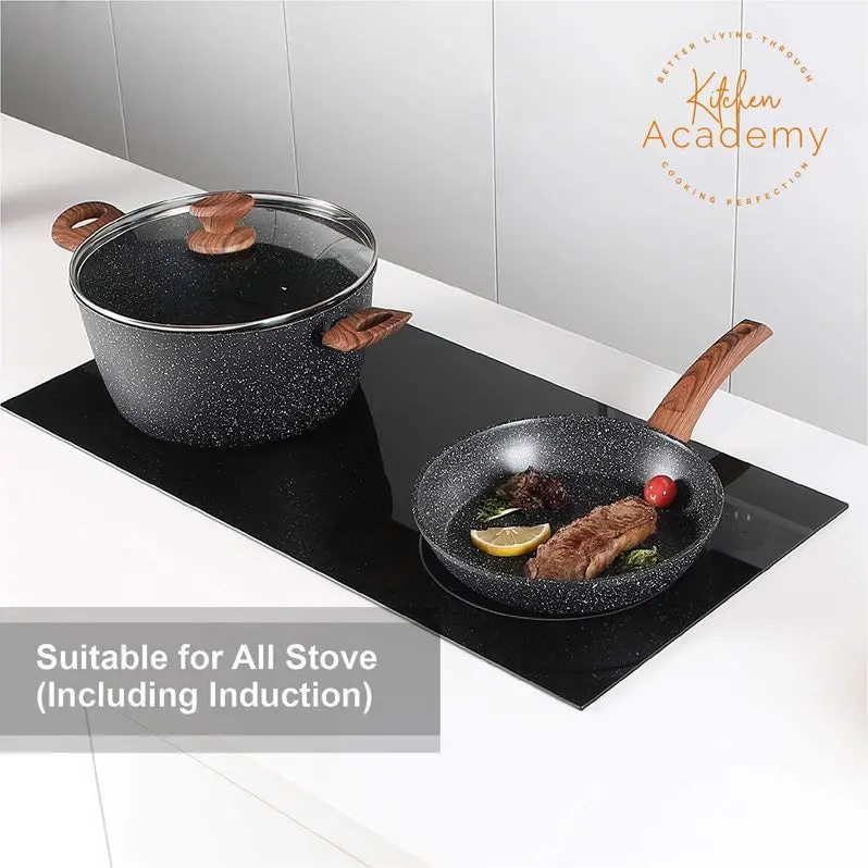 Kitchen Academy 12-Piece Eco-Friendly Granite Nonstick Cookware Set for Induction Stoves