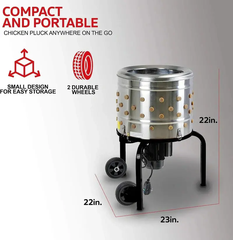 Kitchener Chicken Plucker – 1HP Electric Poultry Processing Machine with 92 Soft Rubber Fingers and Stove-Safe GFCI Plug