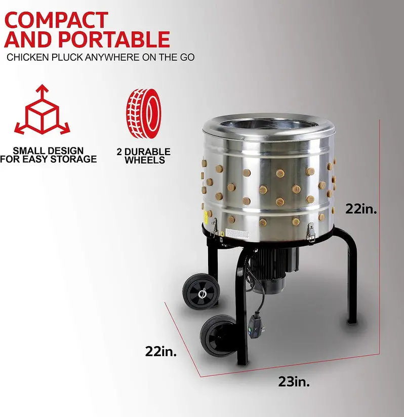 Kitchener Heavy-Duty Chicken Plucker – 1 HP Electric Poultry De-Feathering Machine Featuring 92 Flexible Rubber Fingers