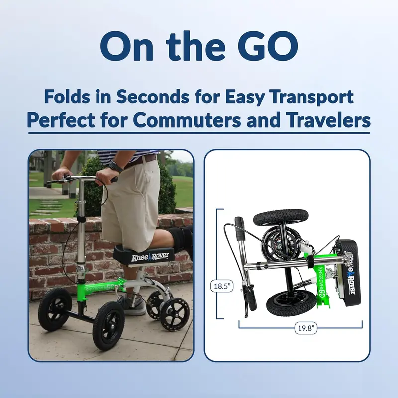 KneeRover GO HYBRID Knee Scooter – Compact All-Terrain Mobility Device with Adjustable Height and Race Car Green Finish