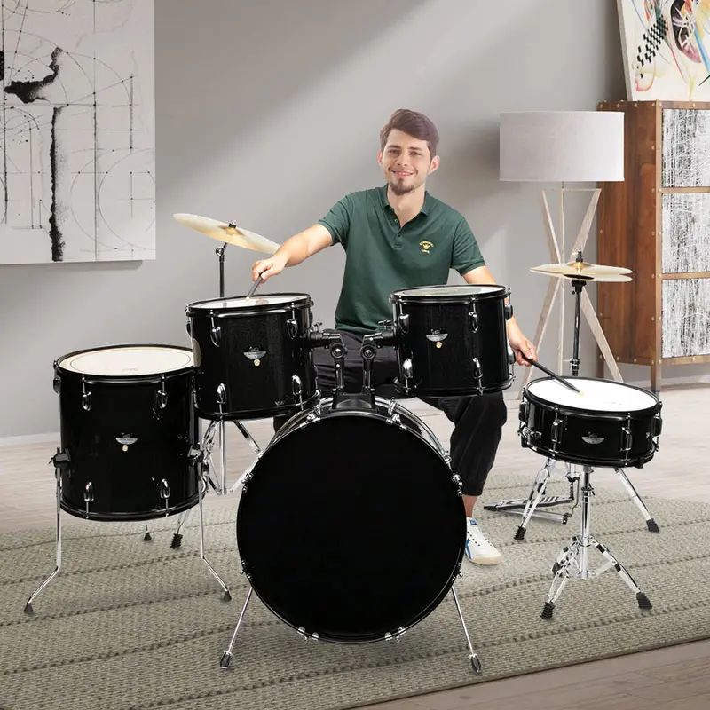 Ktaxon 5-Piece Full-Size Adult Drum Set — Includes 22" Bass Drum, Cymbals, Adjustable Throne & Drumsticks