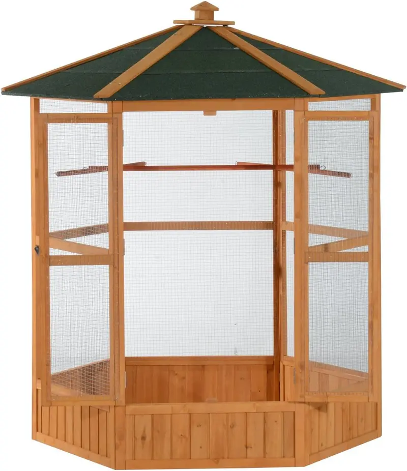 Large Hexagonal Outdoor Aviary with Covered Roof – Spacious Flight Cage for Birds and Small Pets