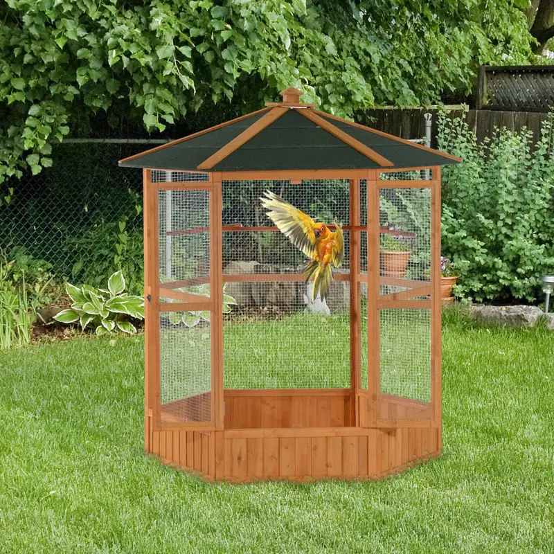 Large Hexagonal Outdoor Aviary with Covered Roof – Spacious Flight Cage for Birds and Small Pets
