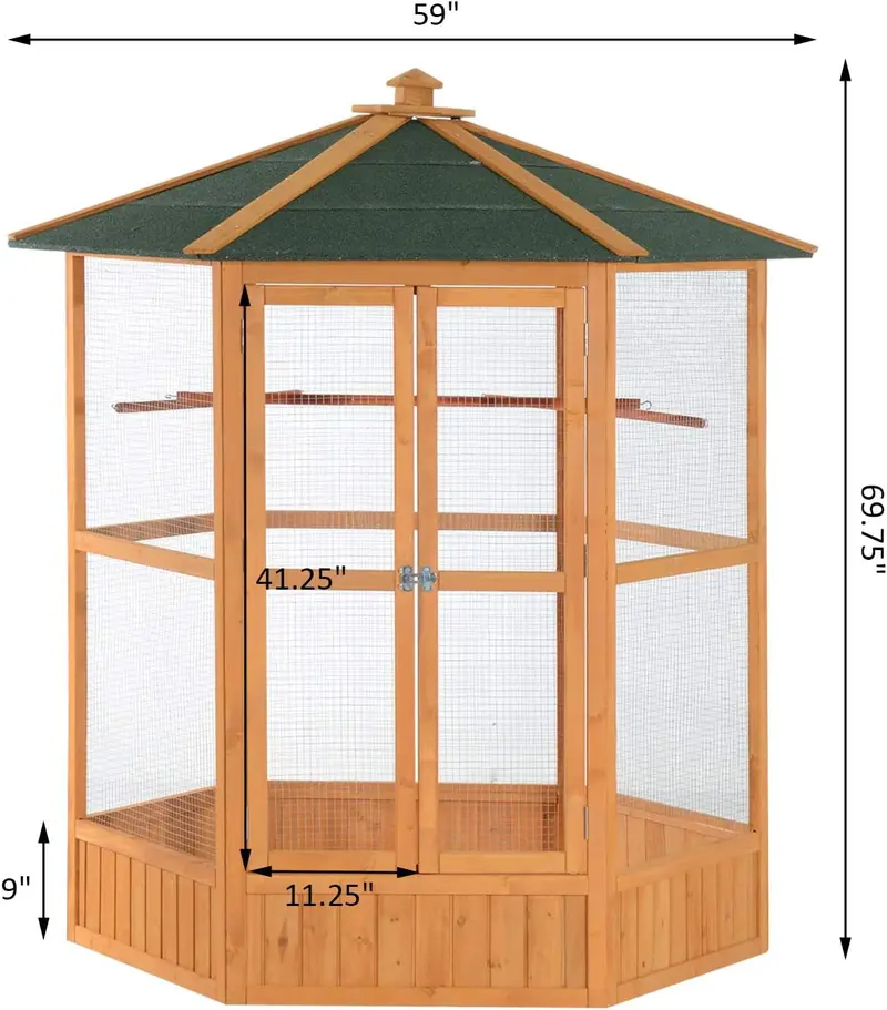 Large Hexagonal Outdoor Aviary with Covered Roof – Spacious Flight Cage for Birds and Small Pets