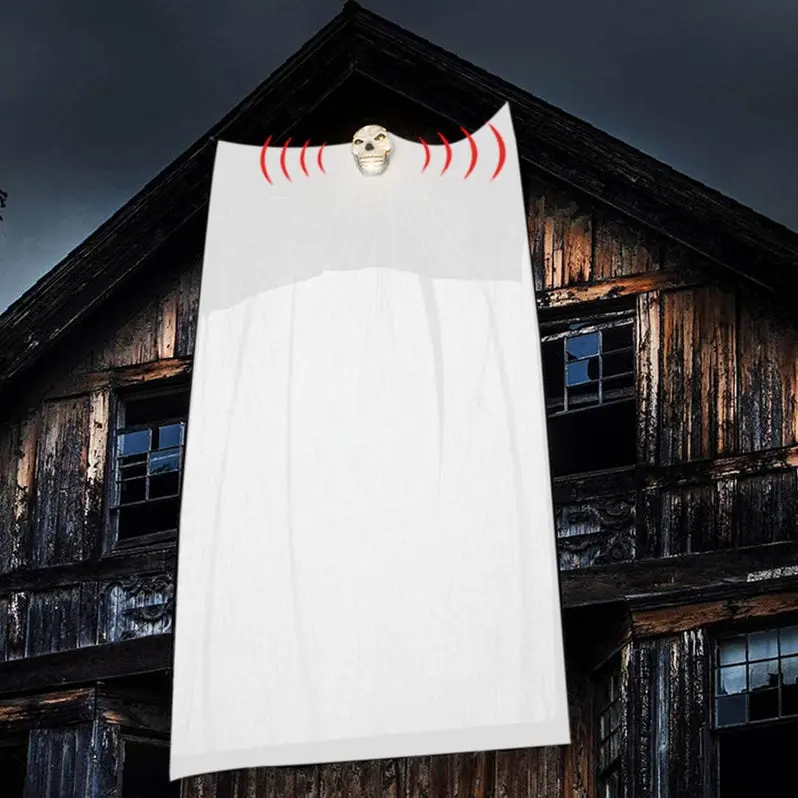 Large Yarn-Wrapped LED Ghost Hanging Light – Indoor/Outdoor Spooky Halloween Decor