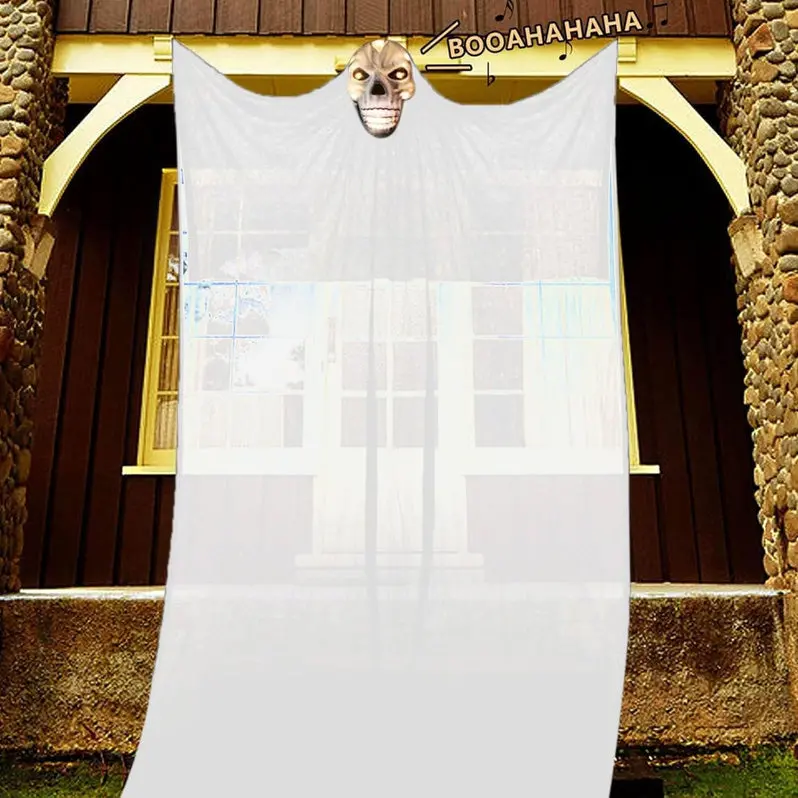 Large Yarn-Wrapped LED Ghost Hanging Light – Indoor/Outdoor Spooky Halloween Decor